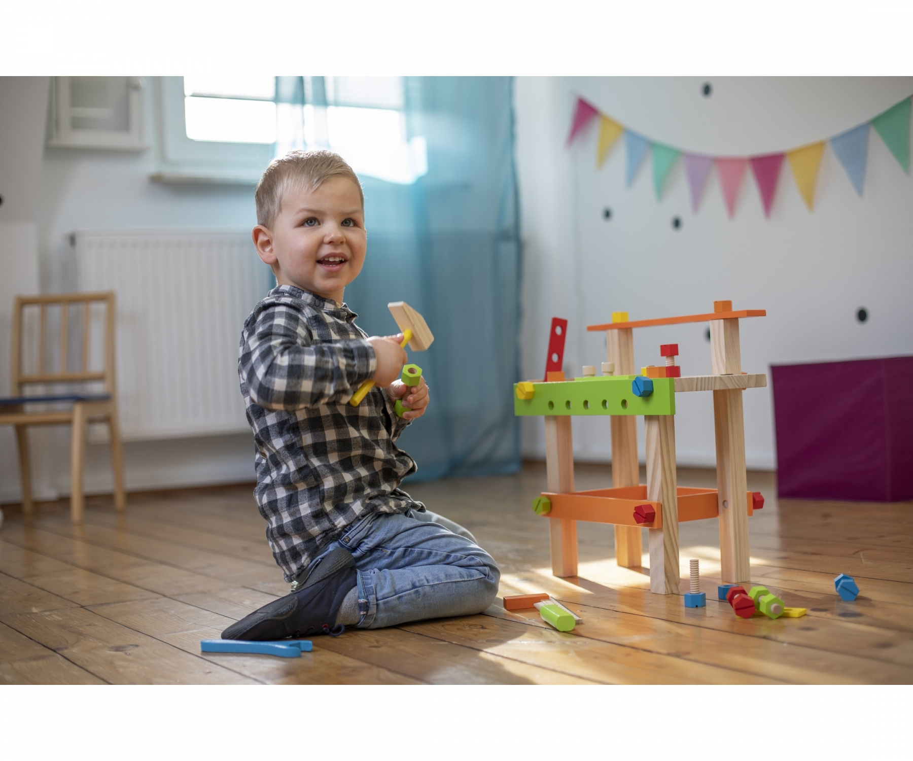 Kinder Holz Werkbank Lern Spielzeug Montessori Motorikspiel (100001844) - Bunt