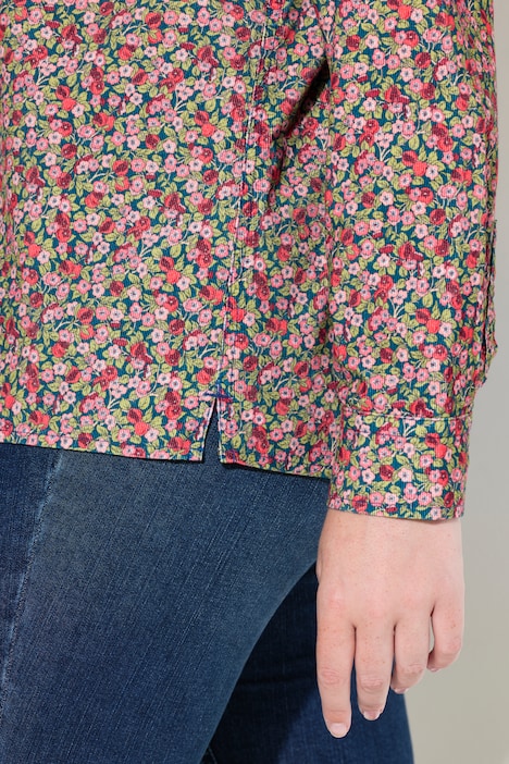 Cordbluse, floraler Druck, Hemdkragen, Langarm