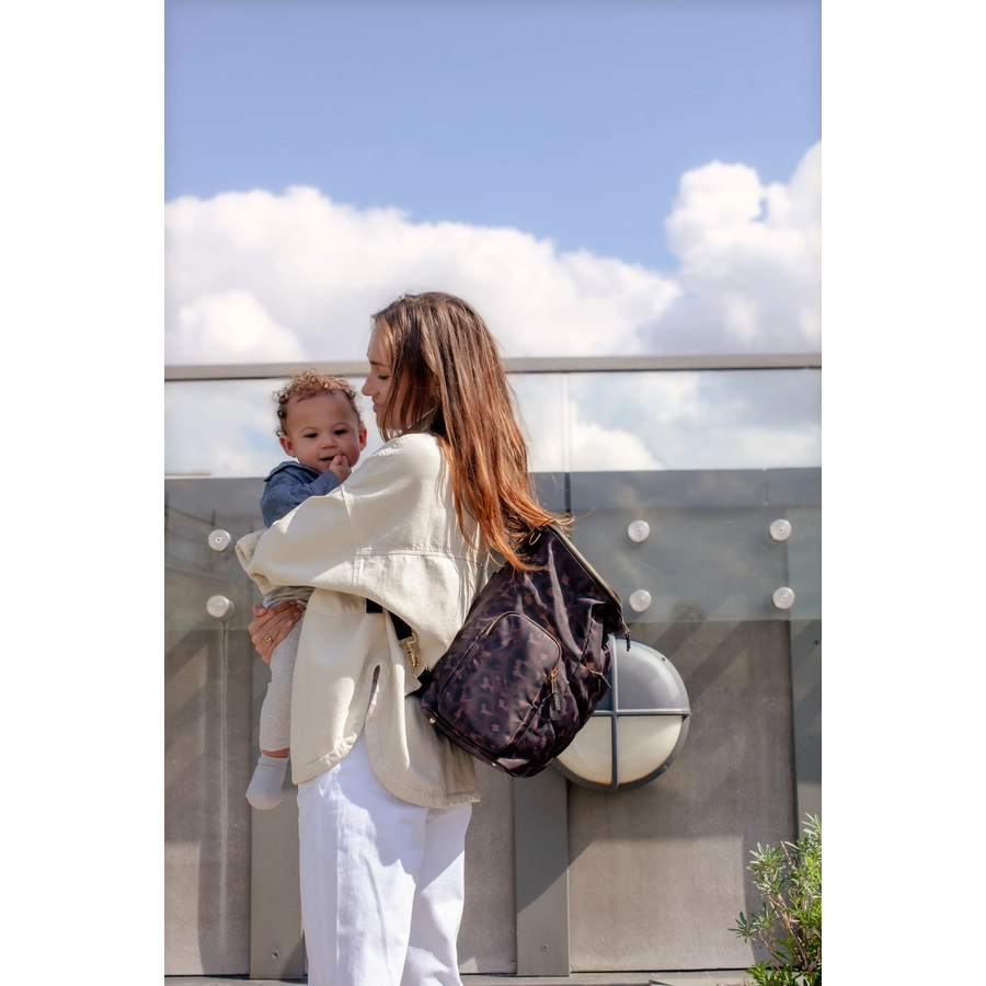 storksak Wickelrucksack Alyssa Leopard black