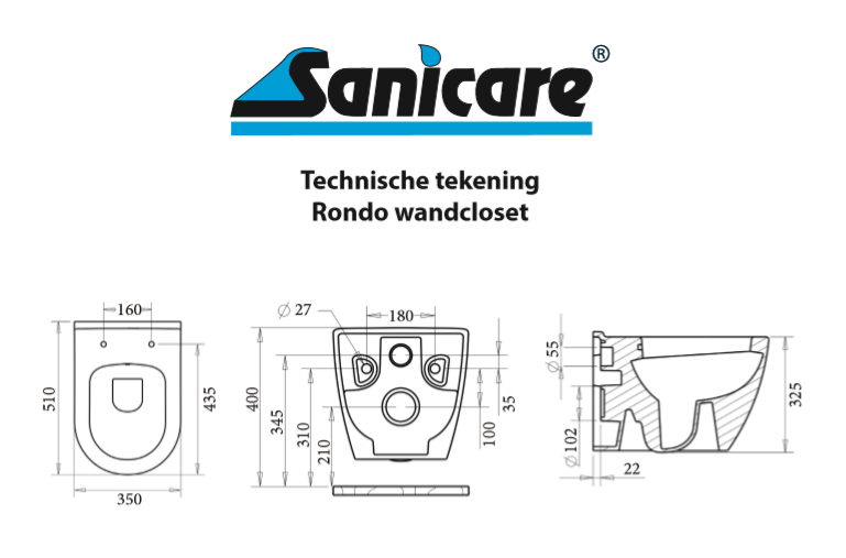 Sanicare Rondo wandcloset met soft-close & quick release toiletzitting