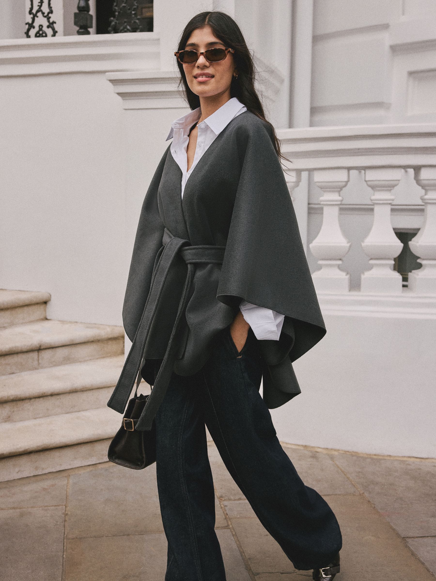 Grijs - Wrap Front Cape Poncho