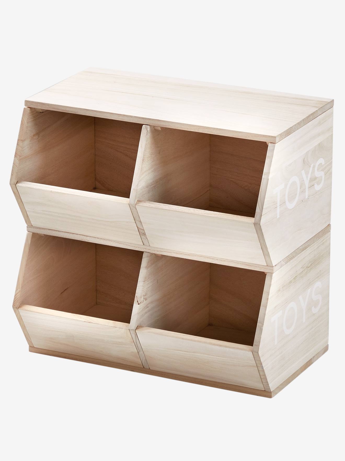 Móvel com 4 caixas, Brinquedos bege claro liso com motivos