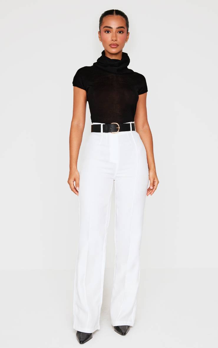 Blanc Pantalon Droit Taille Haute Petite