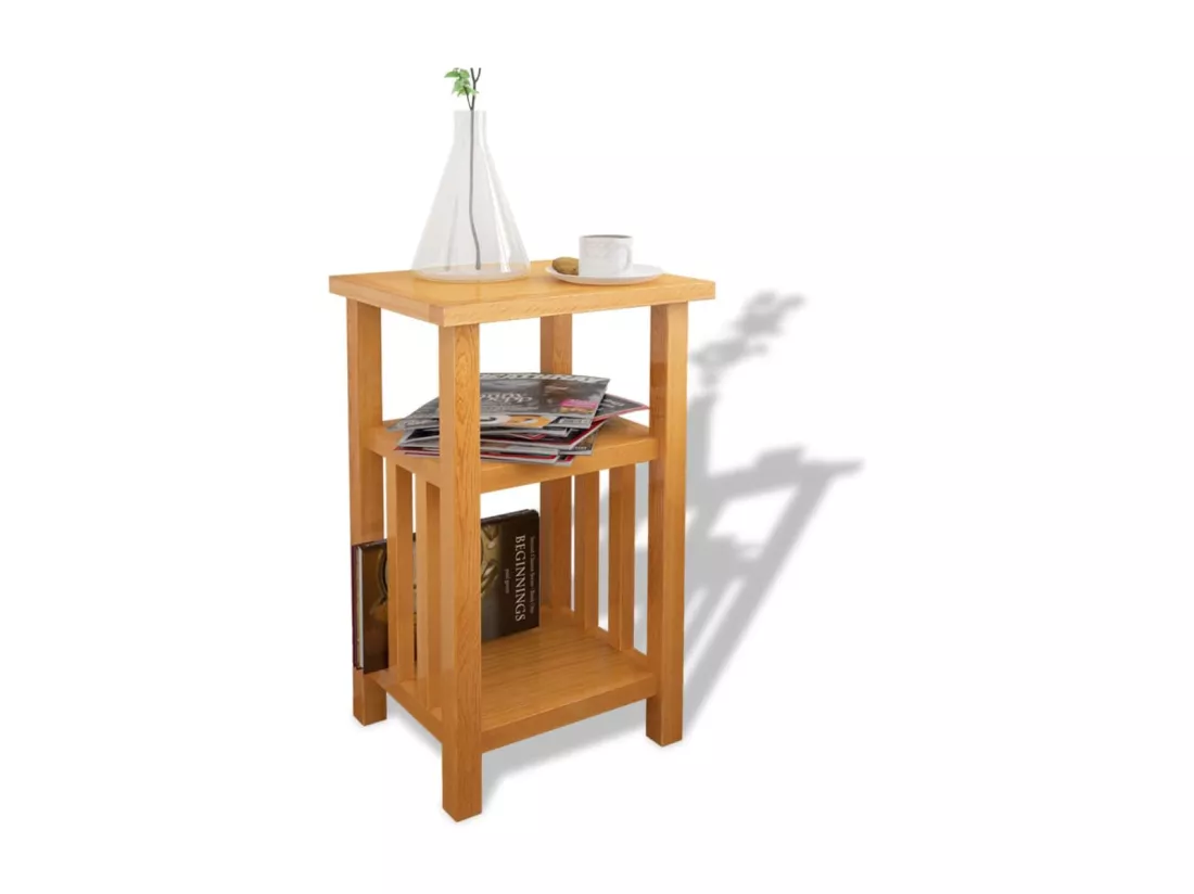 Table d'appoint avec étagère à revues Chêne massif 27x35x55 cm
