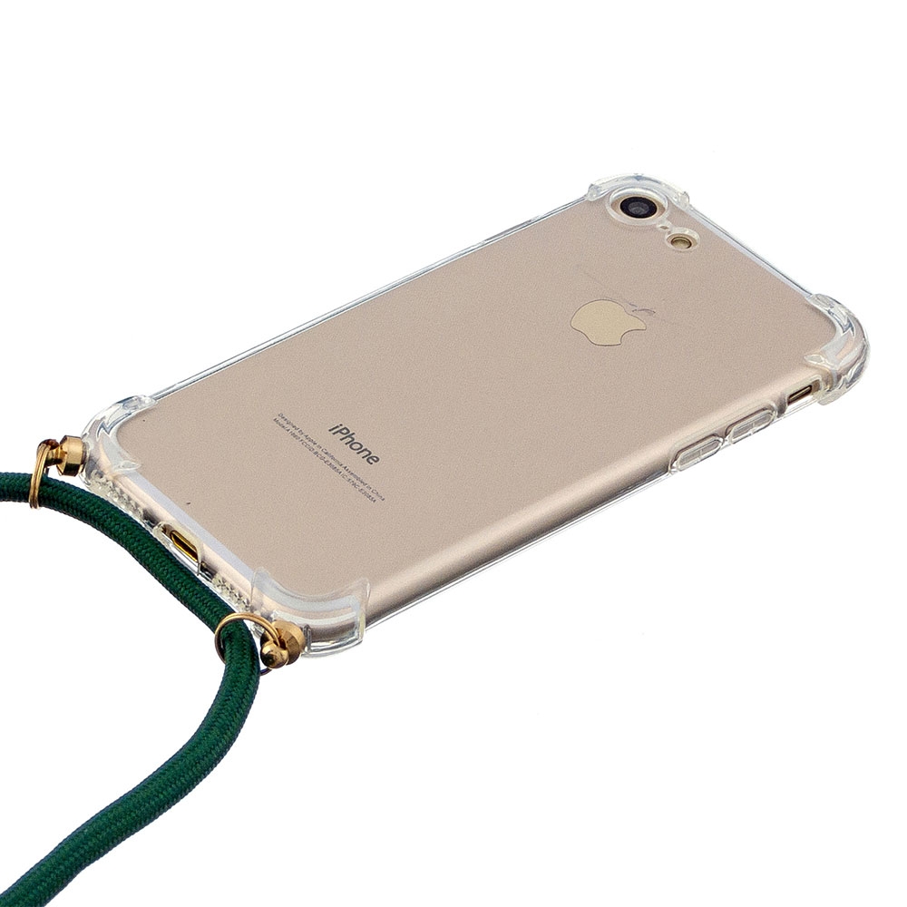 iPhone SE (2022/2020) / 8 / 7 Necklace Gummi Hülle Air Cushion Fallschutz   Handykette (150cm) - Grün / Gold
