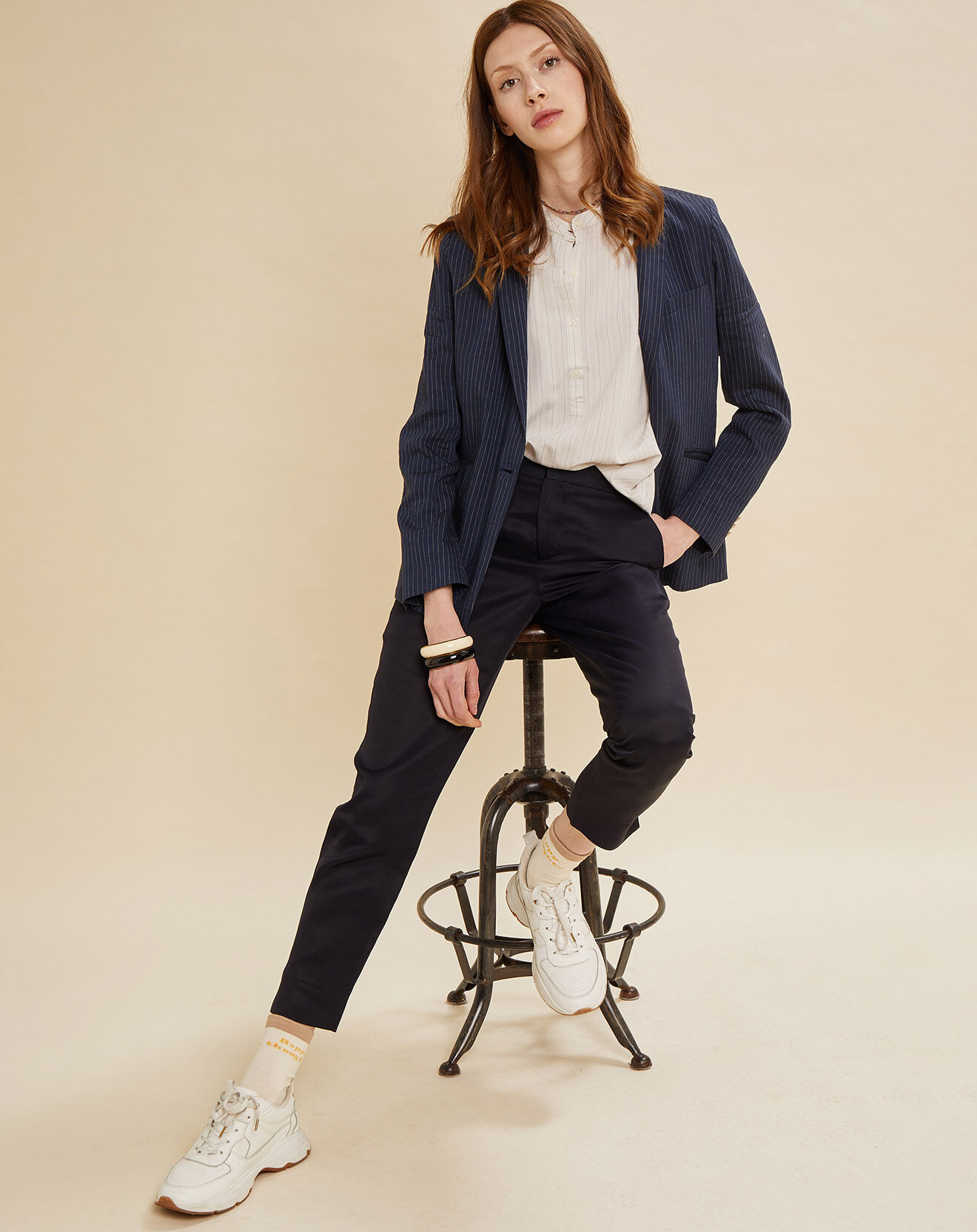 Chloé Stora Veste blazer en Lin mélangé Virgile bleue