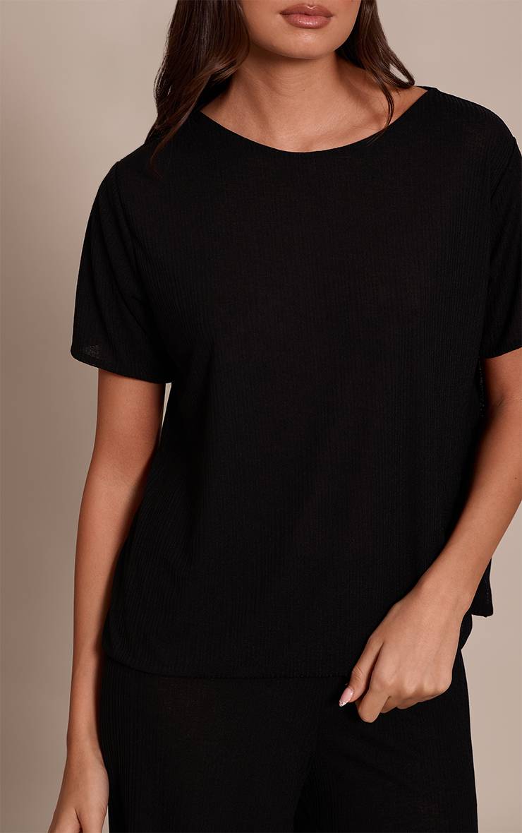Noir Ensemble Coordonné T-shirt Fluide Texturé Transparent