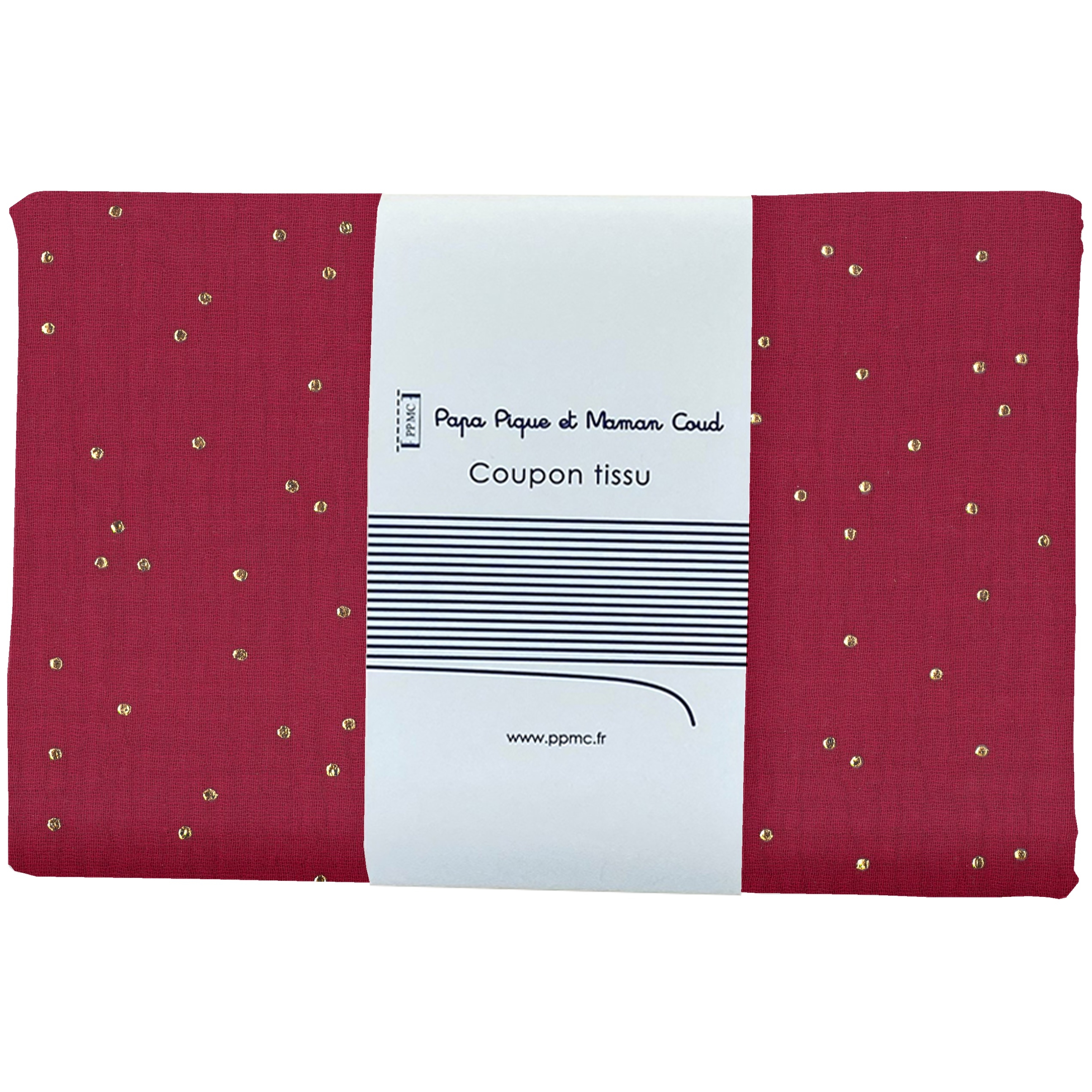 Coupon Tissu 1 M Gaze Pois Or Grenat