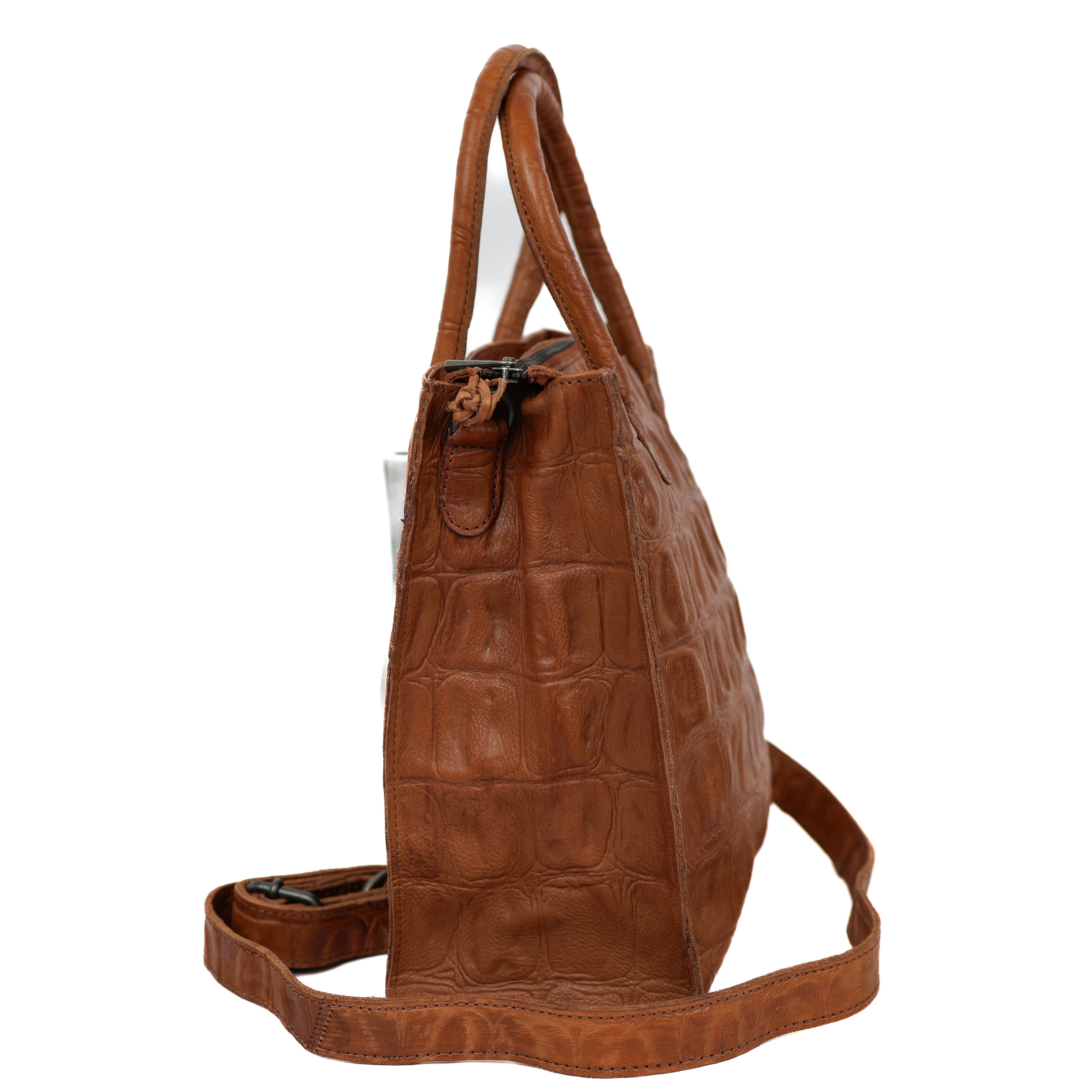 Hand-/schoudertas 'Bonnie' croco cognac