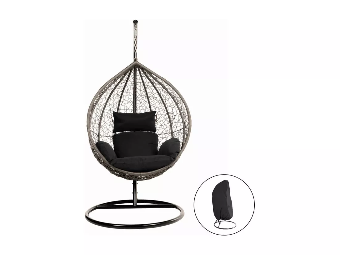HOME DELUXE - Chaise suspendue Cielo - noir, hauteur 200 cm - avec housse de pluie, cadre, coussins d'assise et de dossier I chaise suspendue en polyrotin balançoire de jardin panier suspendu