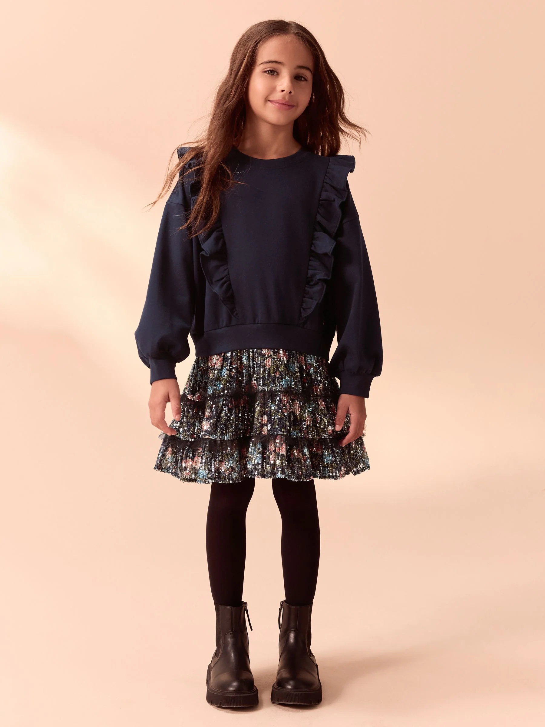 Marineblauw - Laura Ashley - Mock-sweatjurk met ruche