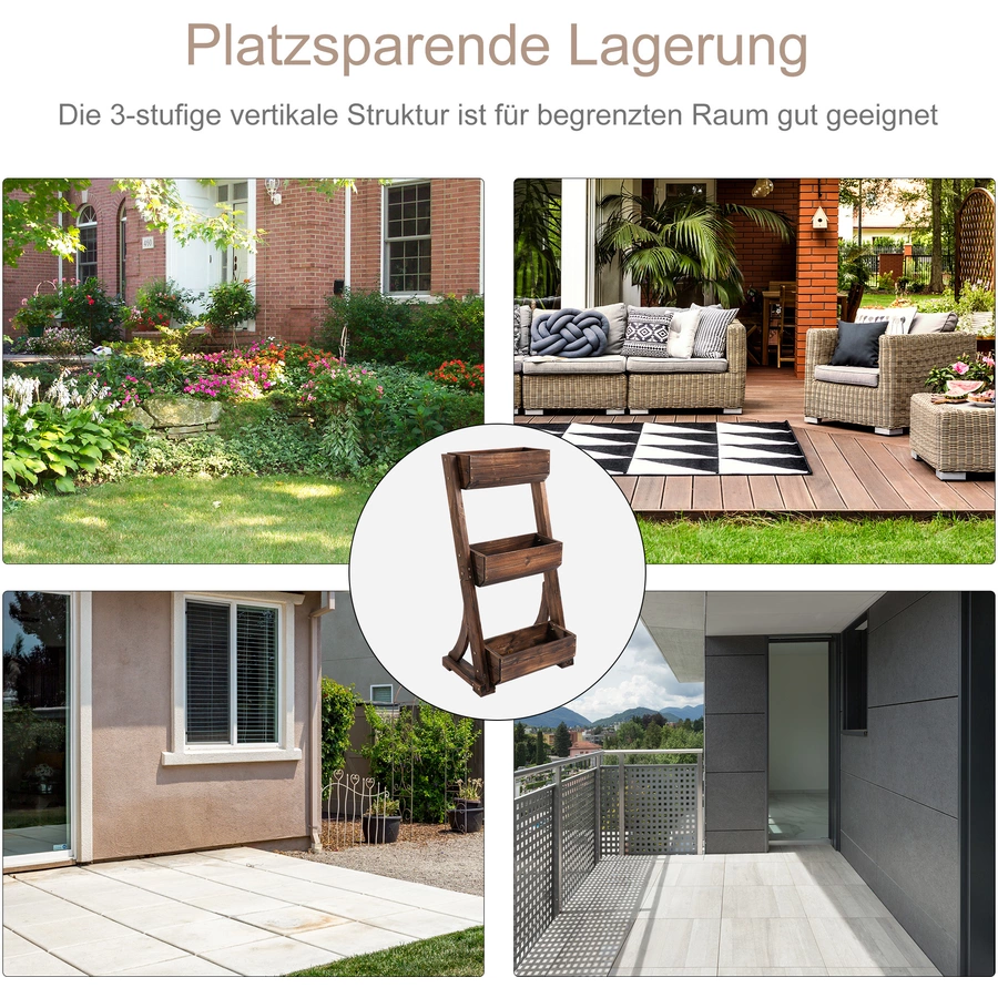 Outsunny Pflanzenregal mit 3 Stufen braun
