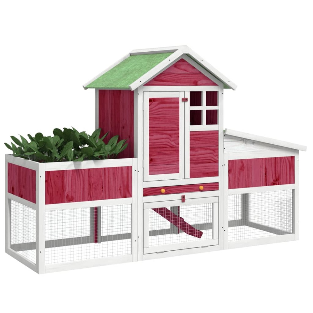Clapier rouge 170x63x113 cm bois de pin massif