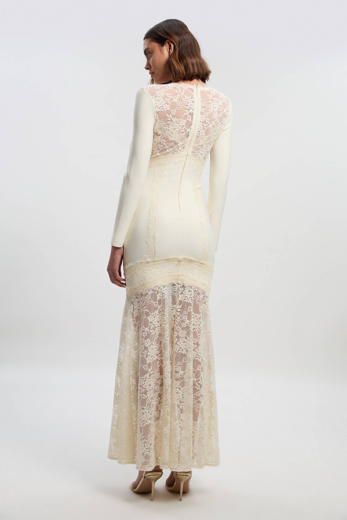 KarenMillen Robe Maxi Tricot Moulante à Bandage et Dentelle Mélangée