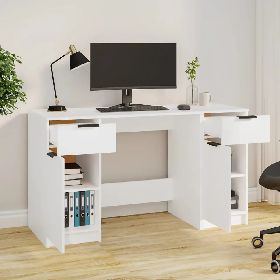 vidaXL - Bureau - Wit - Bewerkt hout