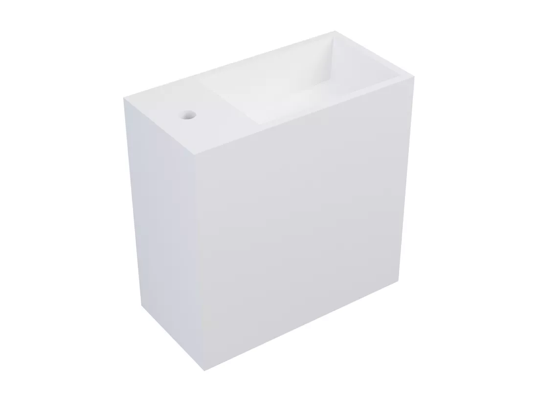 Lave main suspendu blanc en solid surface avec niche - Robinetterie à gauche - 40 cm - PUMORI