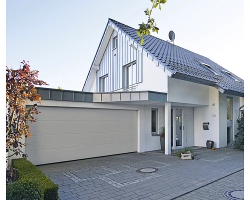 ARON Classic Garagedeur Sectionaaldeur L-profiel Slategrain RAL 9006 Wit Aluminium 2500x2125 mm incl. Garagedeuropener, 2-knops handzender