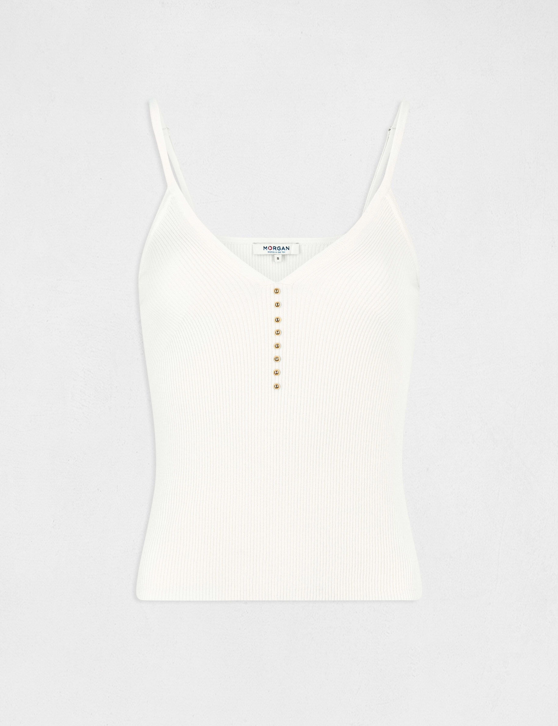 Débardeur pull col en V avec perles ecru moyen femme - ecru_moyen