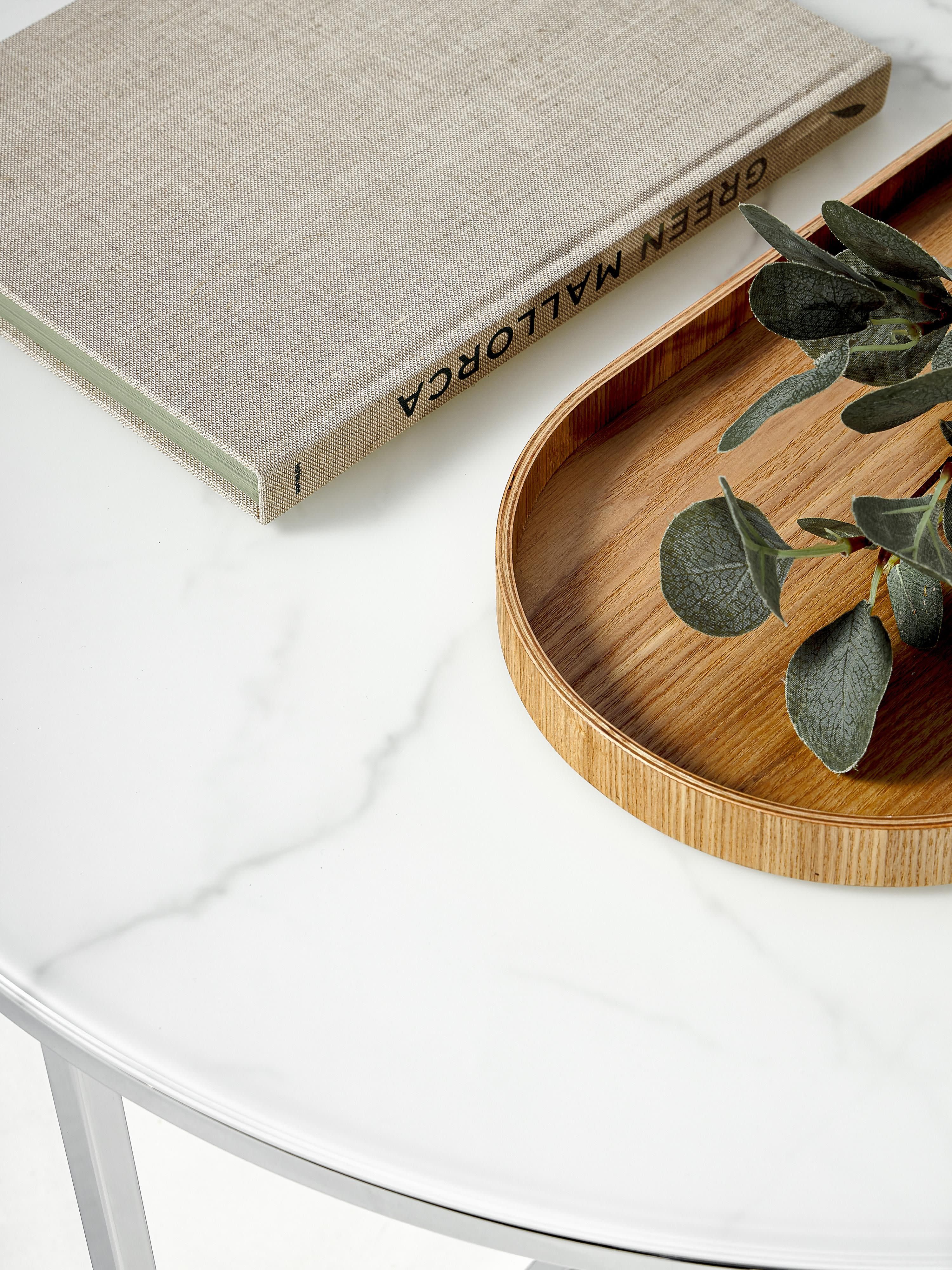 Ronde salontafel Antigua met glazen tafelblad in marmerlook