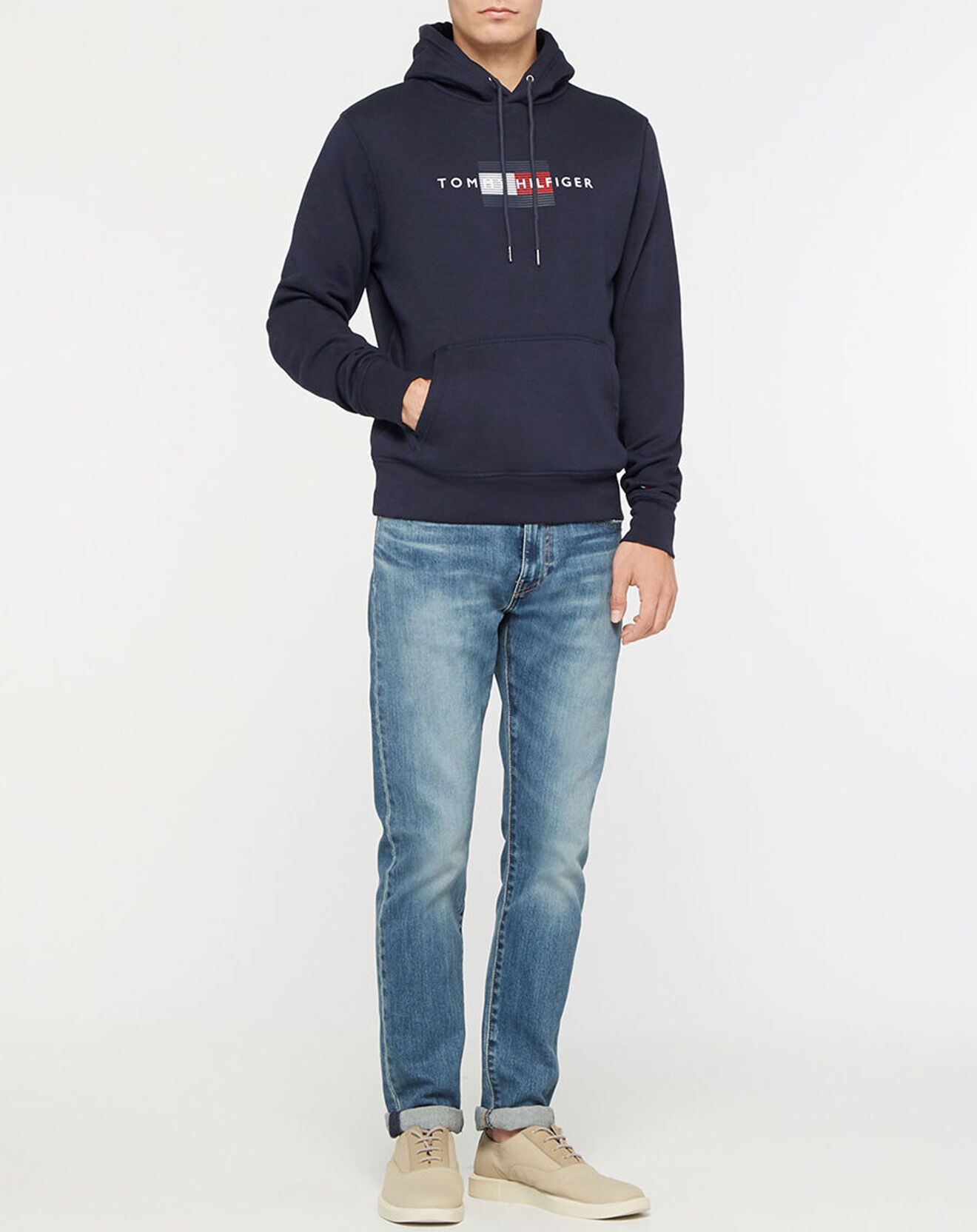 Tommy Hilfiger Sweat en Coton Bio mélangé Lines Hilfiger bleu marine