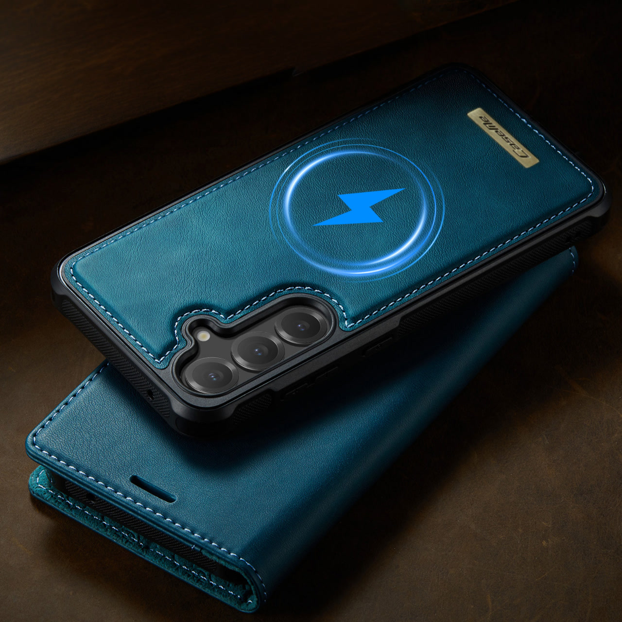Samsung Galaxy S23 FE 2in1 Leder Tasche   Magnet Hardcase Karten Etui MagSafe-Modul (RFID Schutz) - Blau