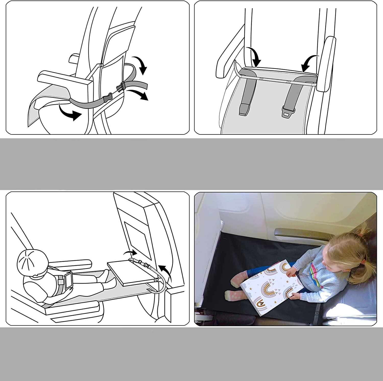 (89x54cm) Kinder Flugzeugsitz Erweiterung Reise Sitz Unterlage - Schwarz
