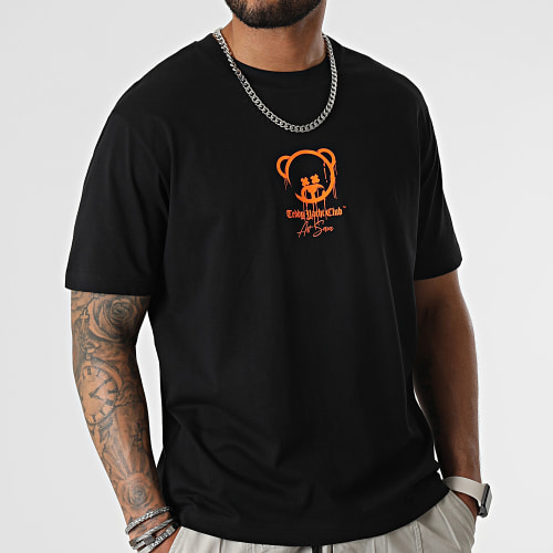Tee Shirt Oversize Large Art Series Marker Noir Orange Fluo