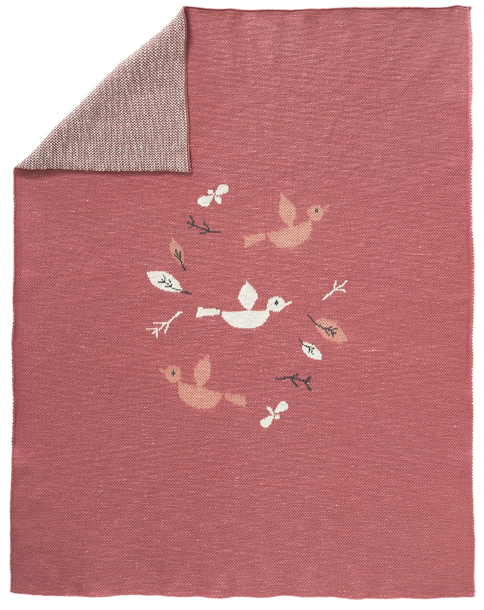 Strickdecke BIRDS (80x100) in rosa