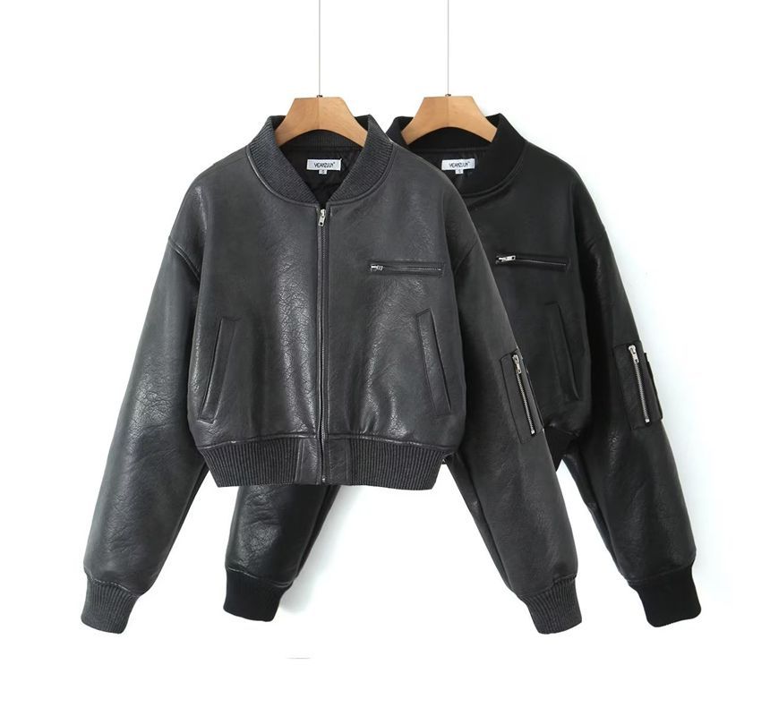 Bazer - Kunstleren cropped bomberjack met rits