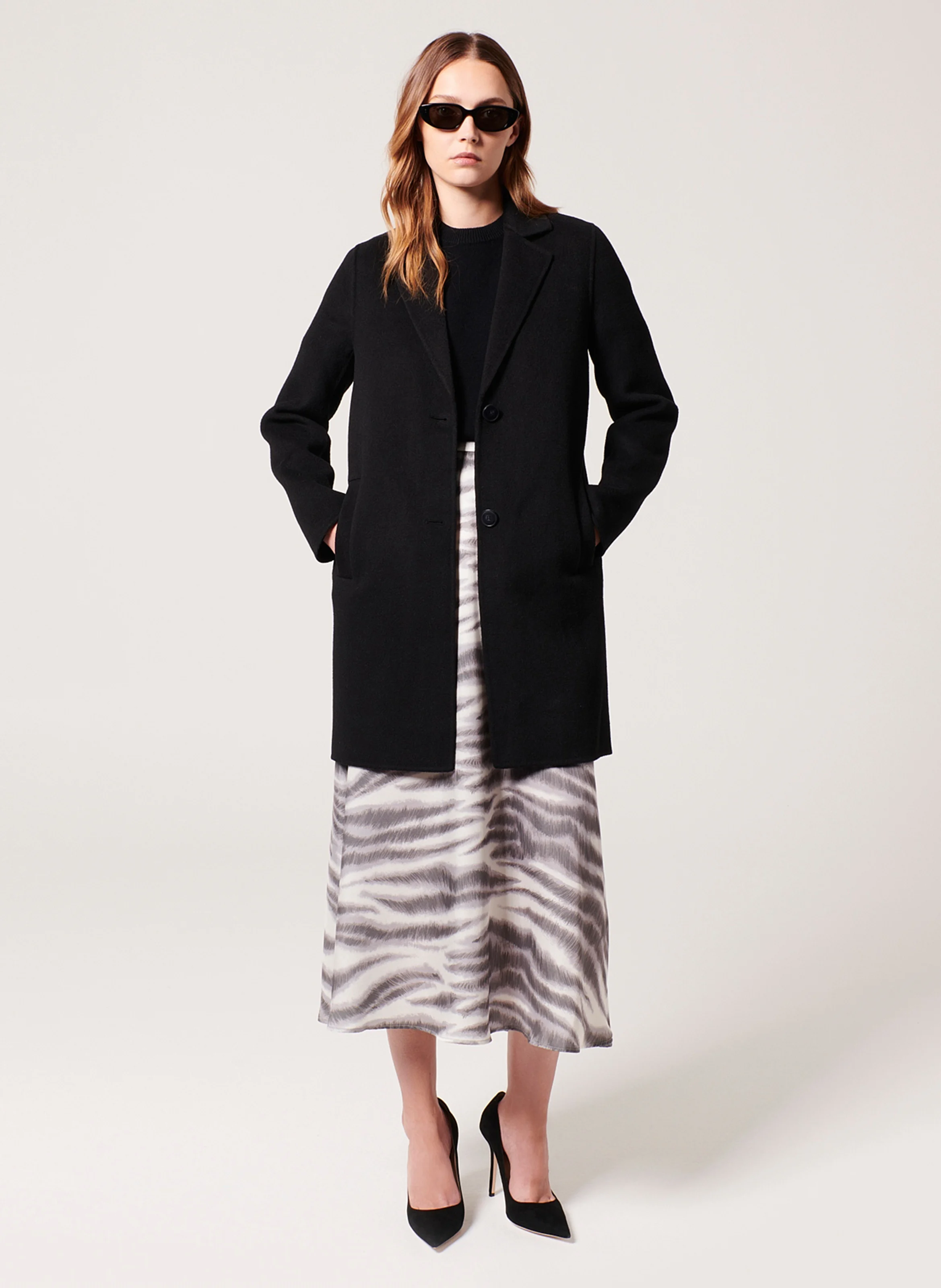 MATILA - Manteau droit col tailleur en laine mélangée | Noir