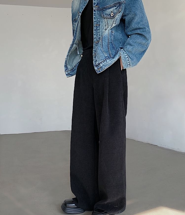 Freehop - Hoge taille effen wijde broek