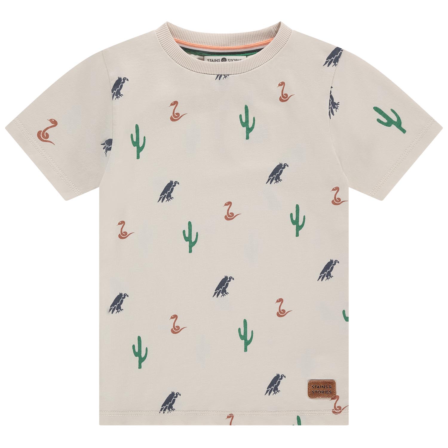 Stains & Stories peuter T-shirt korte mouwen all over print beige