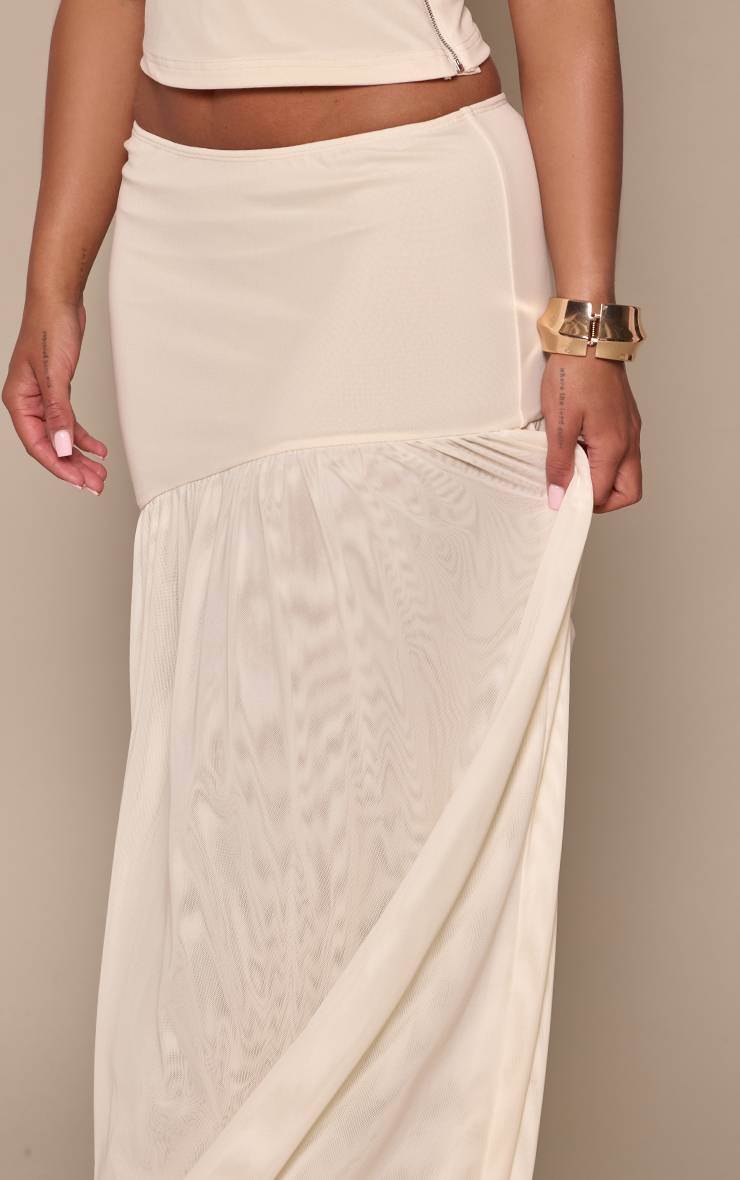 Crème Jupe Longue Asymétrique Drapée À Contraste De Tissu Et Coupe Ajustée Ensemble Coordonné