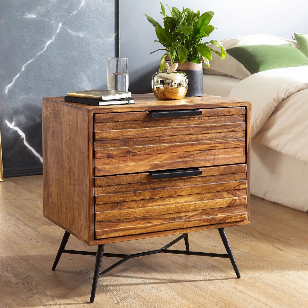 Nachtkommode Nishan Massivholz Sheesham braun