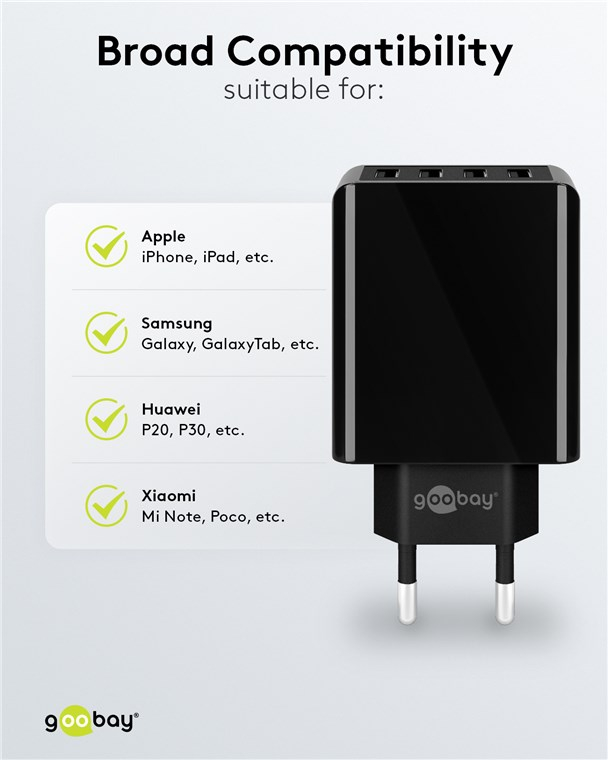 (30W/3A) 4-fach USB 2.0 Ladegerät (44953) - Schwarz