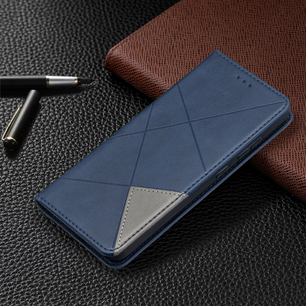 Samsung Galaxy A52s 5G / A52 (5G)Leder Tasche Flip Cover mit Kartenfächern Geometrisches Design - Blau