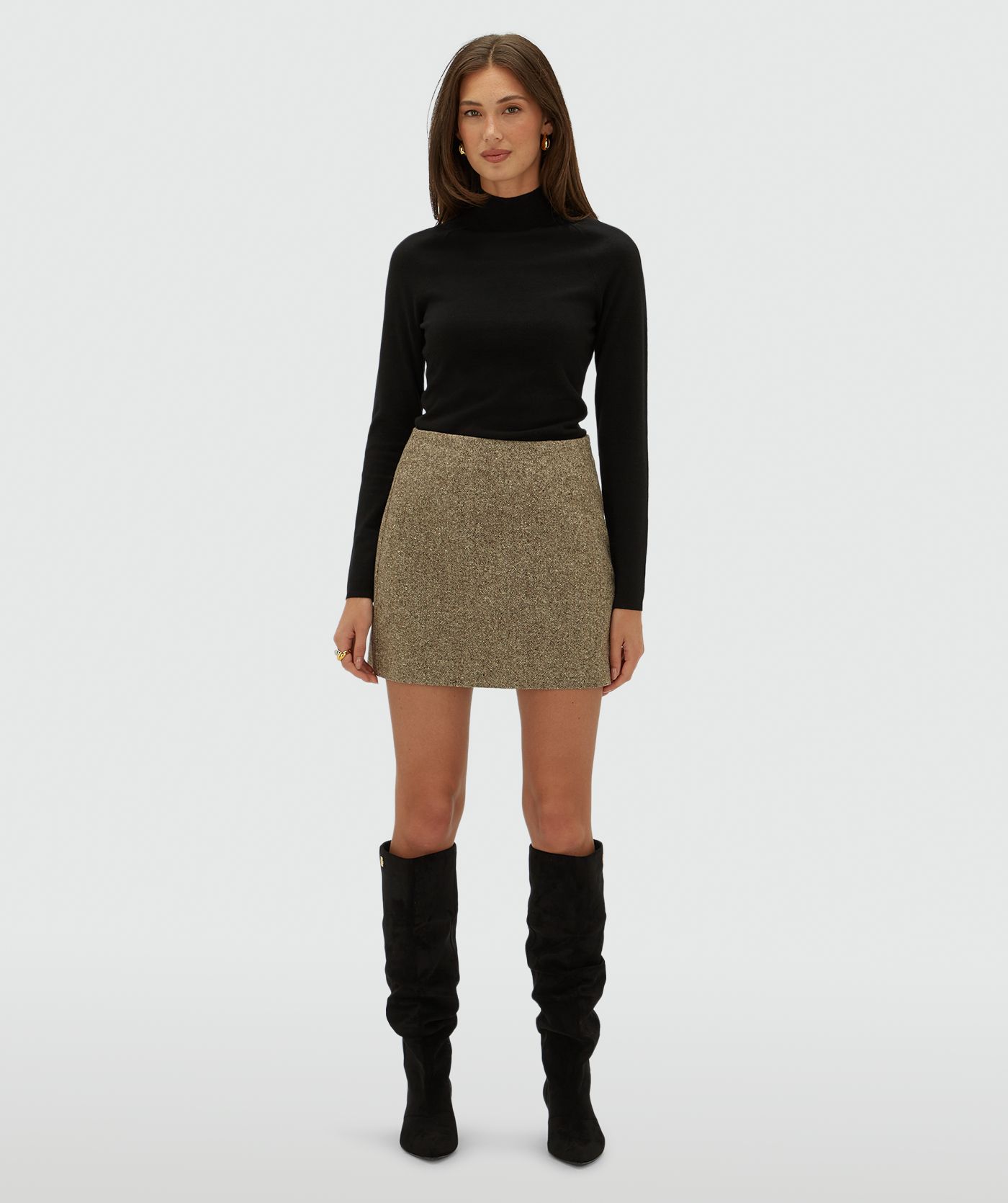 JV-SELBY high waisted mini rok met wol - soft brown