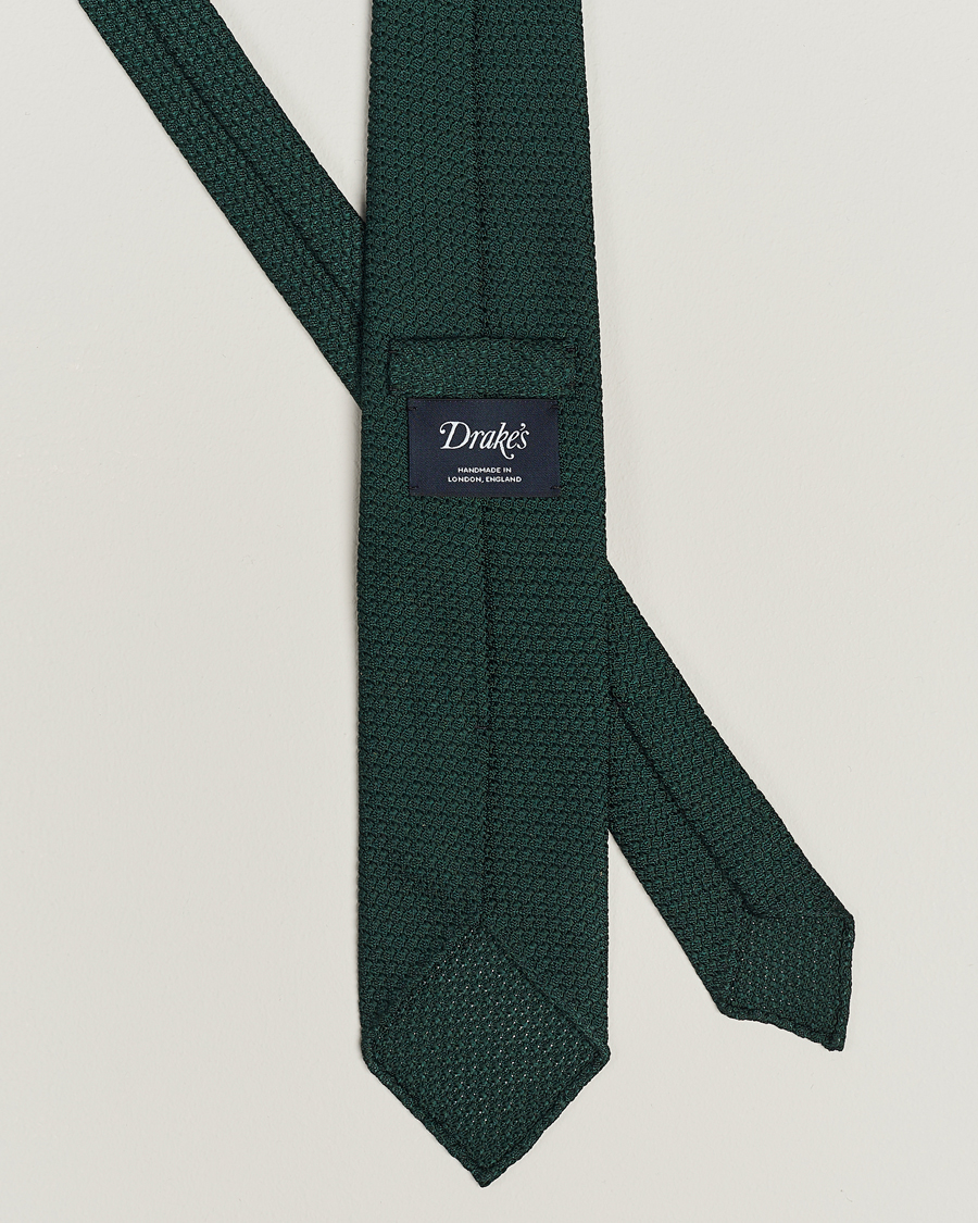 Drake's Large Knot Handrolled Grenadine Silk Tie Green