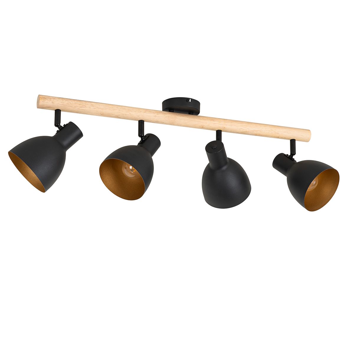 Landelijke spot zwart met hout 4-lichts - Flint