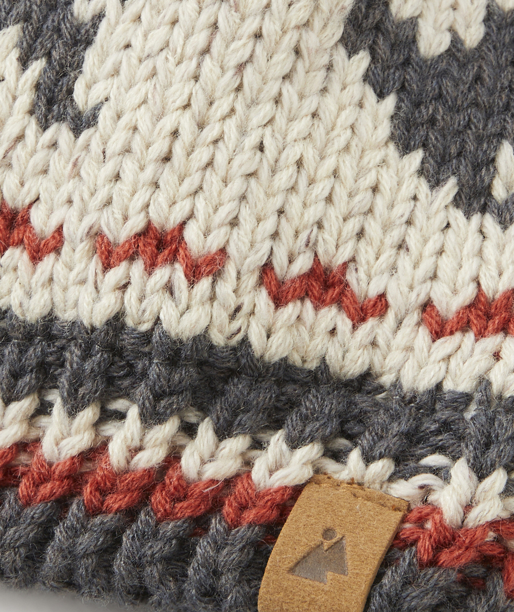 BONNET TRICOT BÉBÉ GARÇON EN FIBRES RECYCLÉES BEIGE AVEC MOTIFS ET POMPON