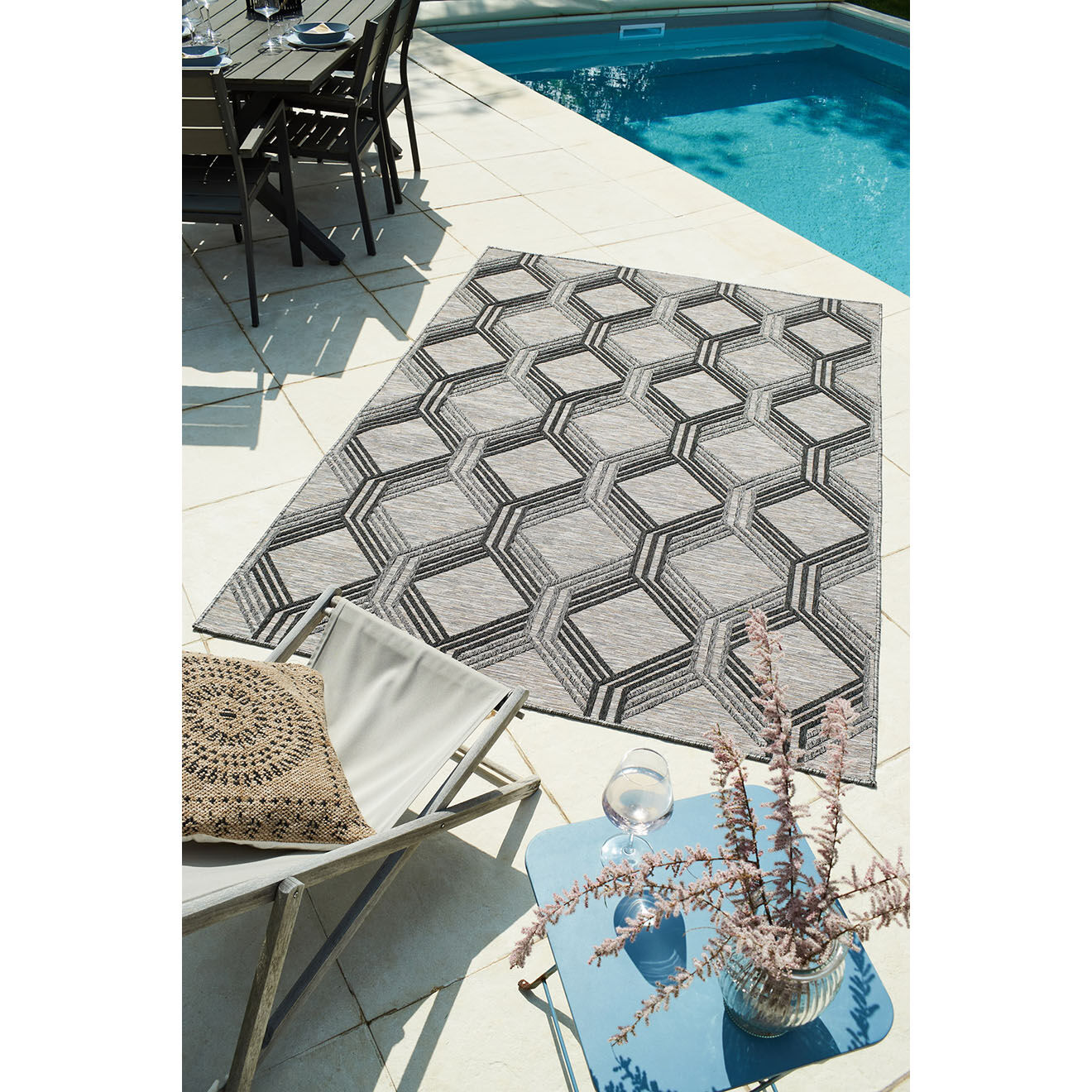 Nazar Rugs Tapis d'extérieur Acapulco 1686 gris  - 120x160 cm