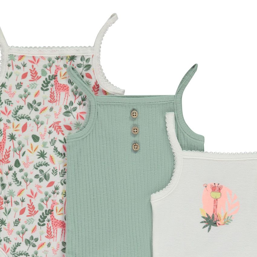 Lot de 5 bodies débardeurs fantaisie girafe pour bébé fille - Ecru