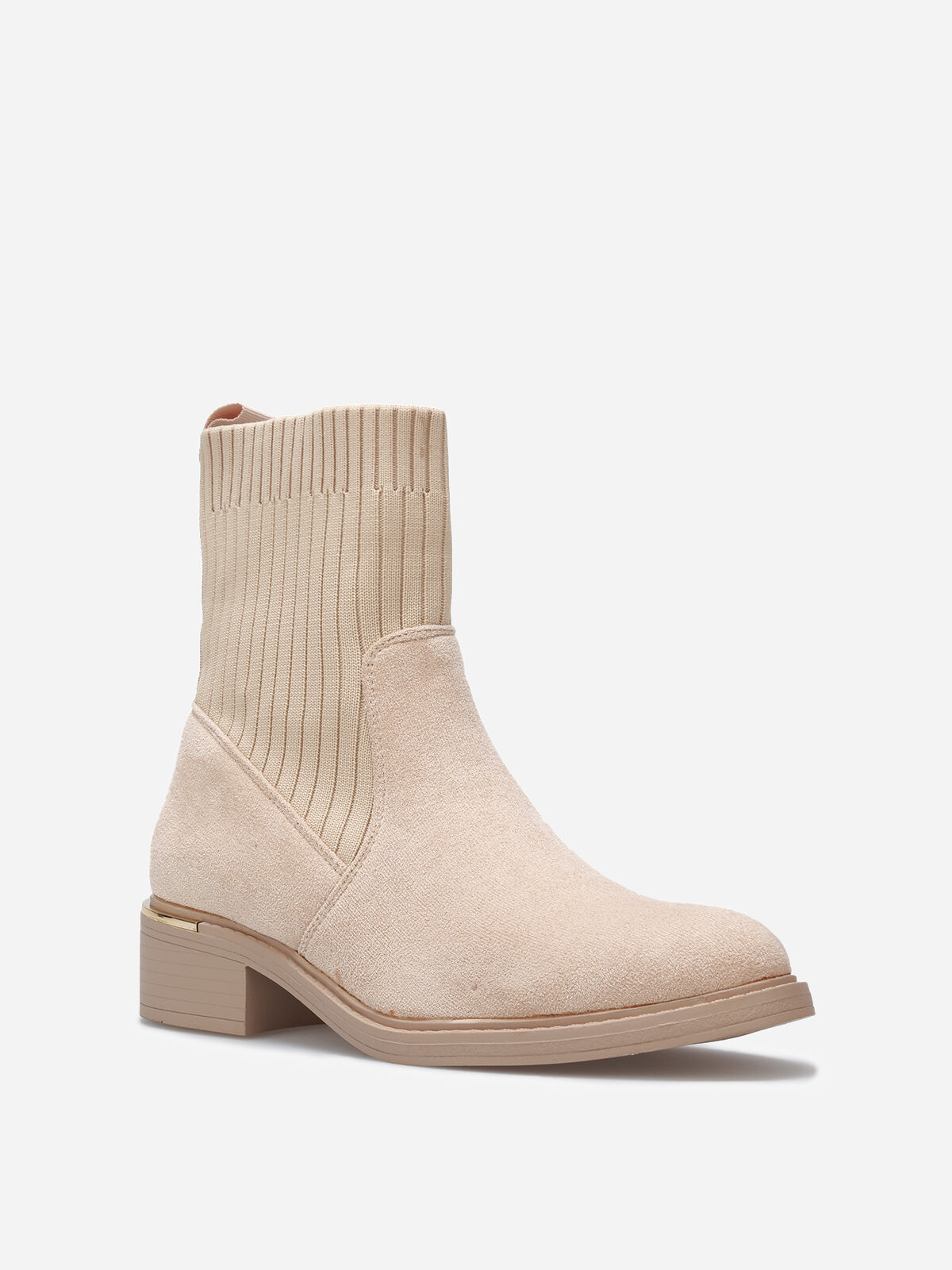 Bottines bi-matières avec détail métallique- Taupe