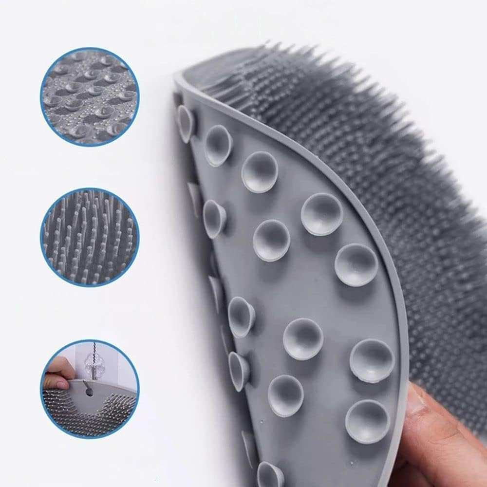(20x28cm) Rutschfestes Dusch Peeling Massage Pad Reinigungsmatte für Fuss / Rücken mit Saugnäpfen - Grau