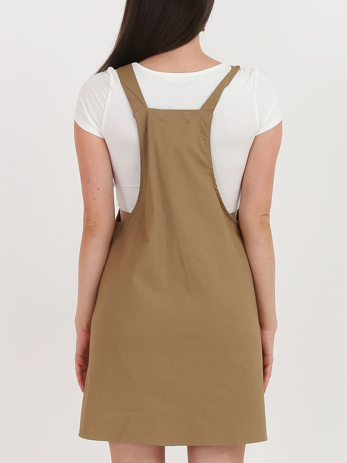 Robe salopette à boutons- Taupe