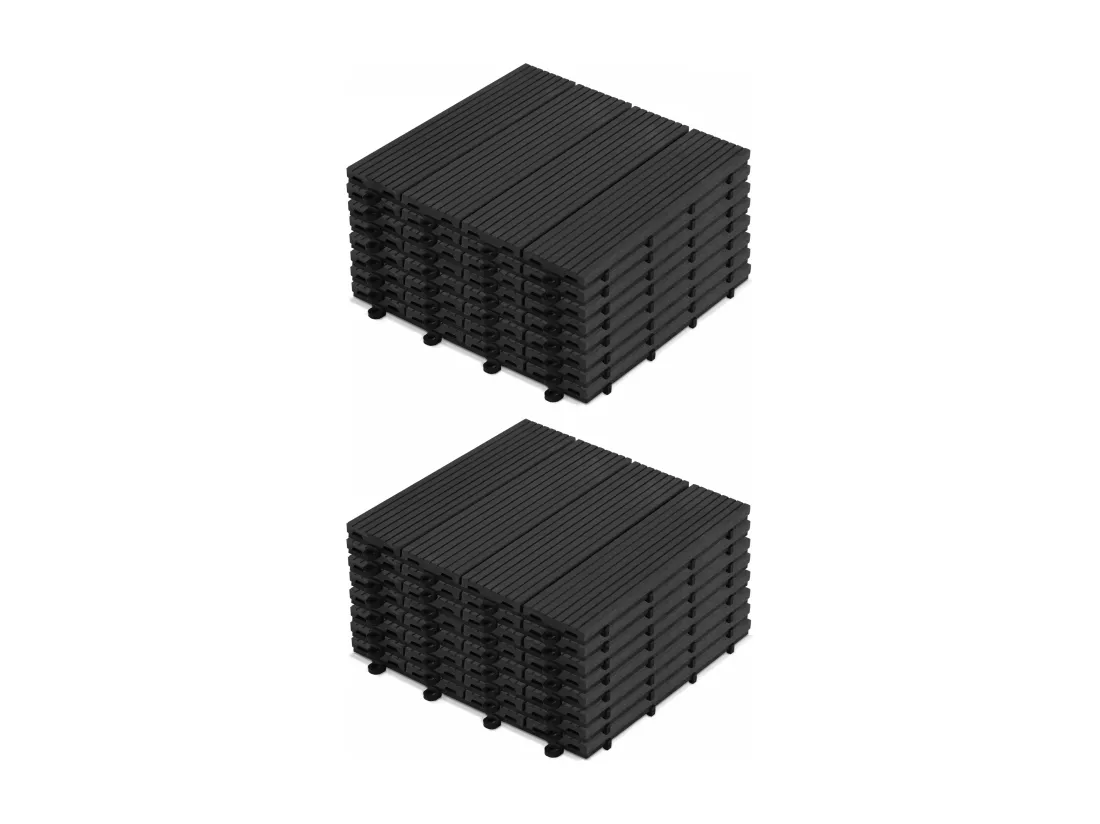 Lot de 16 dalles clipsables en bois composite gris