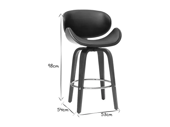 Tabouret de bar pivotant noir et bois foncé 65 cm WALNUT