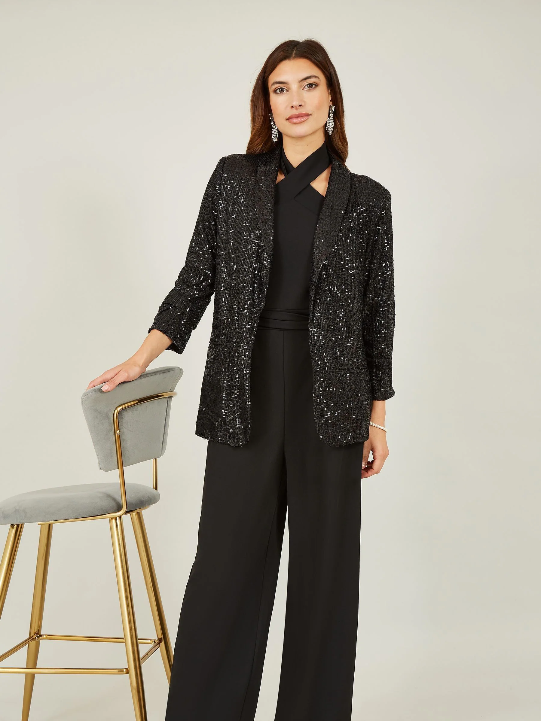 Zwart - Yumi - Blazer met lovertjes en zakken