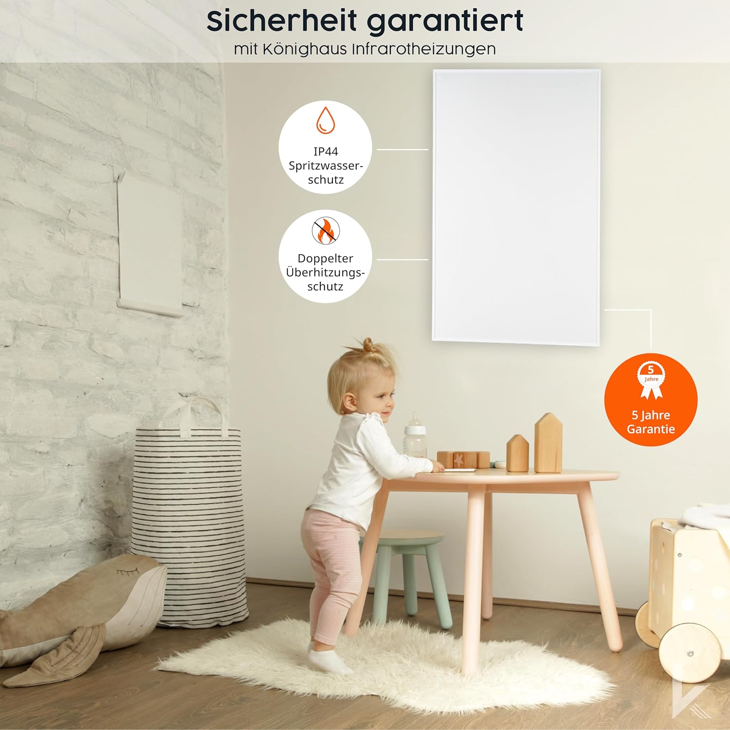 Könighaus Bild Infrarotheizung Standgerät - 800 Watt - Energiesparend = wärmt innerhalb von 2 Minuten - mit Standfüßen & Thermostat - mobile Standheizung - Echter Hingucker mit Motiv: Marmor