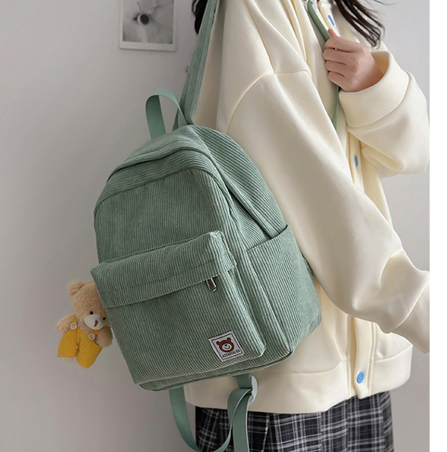 (33x27cm) Kordsamt Rucksack Fashion Umhänge Schultertasche Retro Backpack - Grün